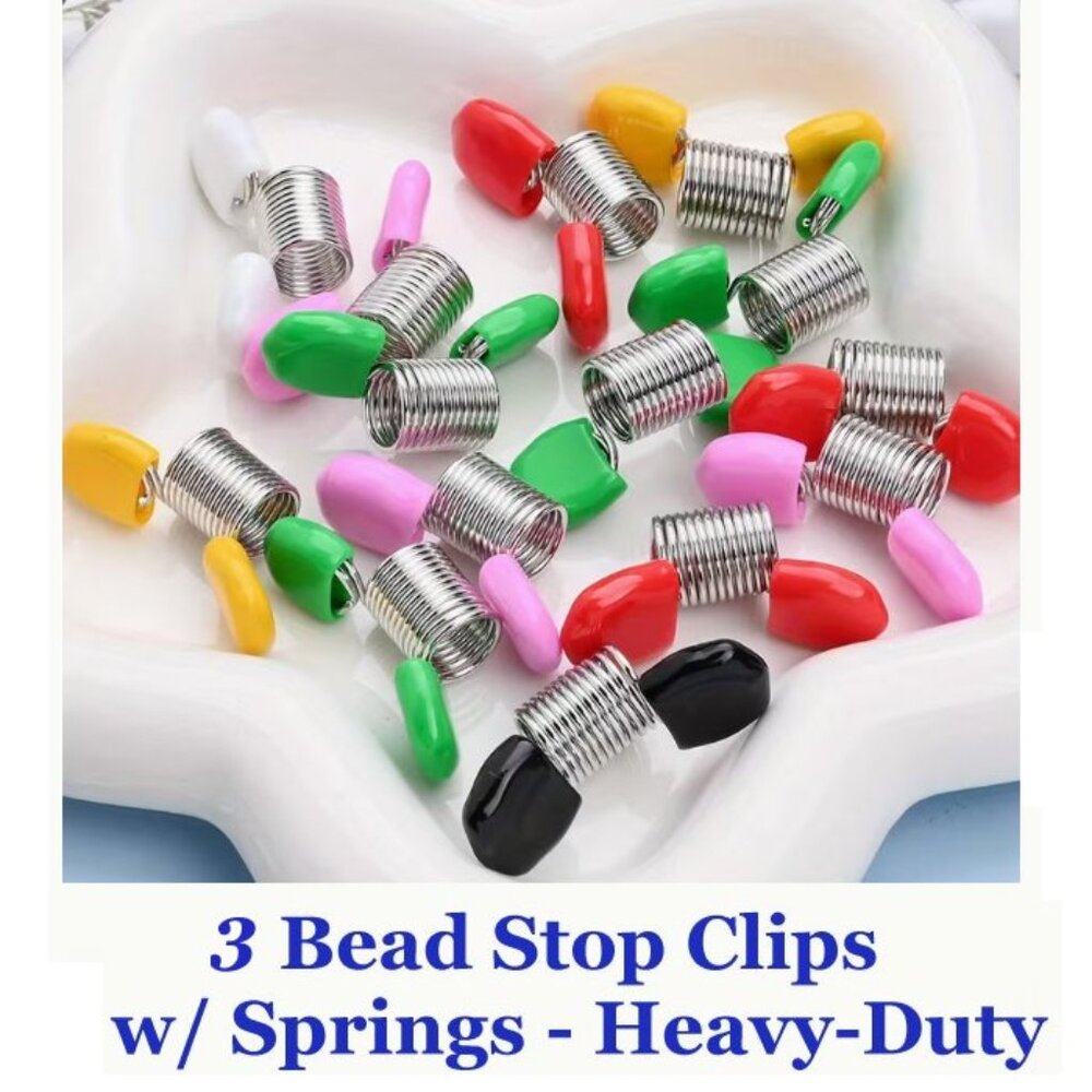 Bead Stop Clips w/ Springs - Heavy-Duty  3 pieces  Colors Vary